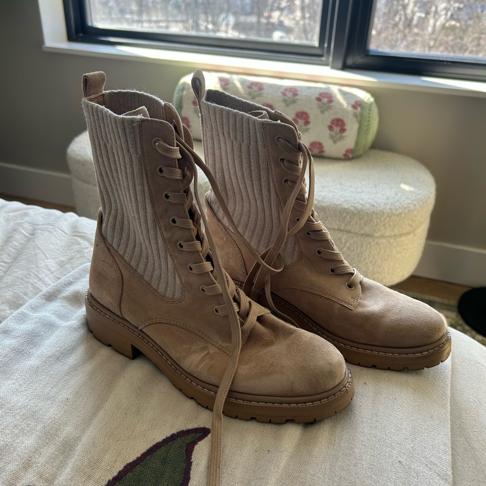 Sam Edelman Tan Lace Up Boots with Suede Finish